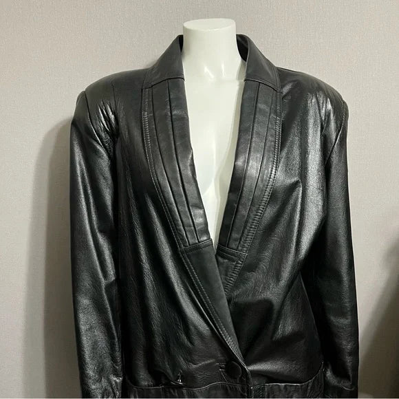 Vintage Charles Klein Black Leather Longline Coat
