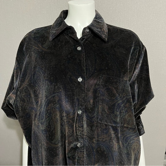Jones New York Paisley Velvet Button Front Shirt Sz-1X
