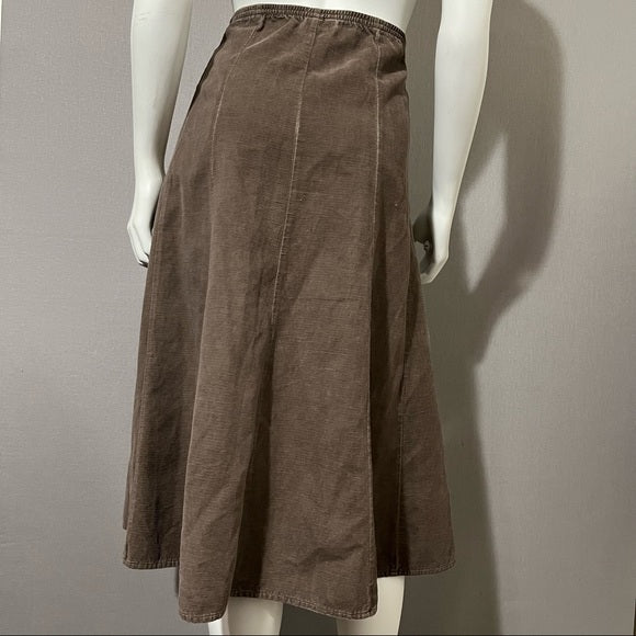 J.Jill Taupe 100% Cotton Corduroy Midi Flare Skirt Sz-Large