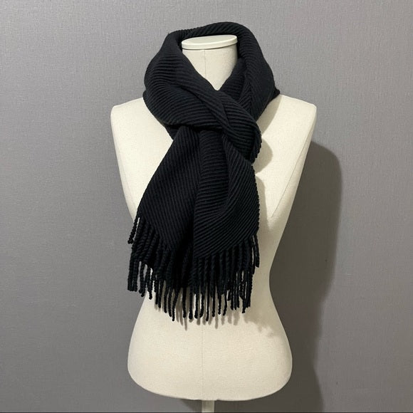 Johnstons Navy 100% Cashmere Ribbed Scarf