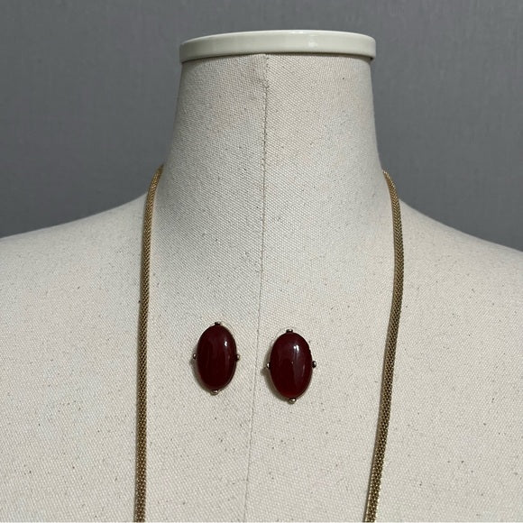 Maroon Stud Earrings | Stone With Tassel Necklace Set