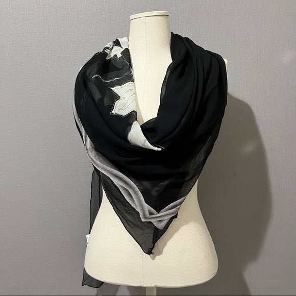 Gottex Black | White Sheer Silk Floral Scarf