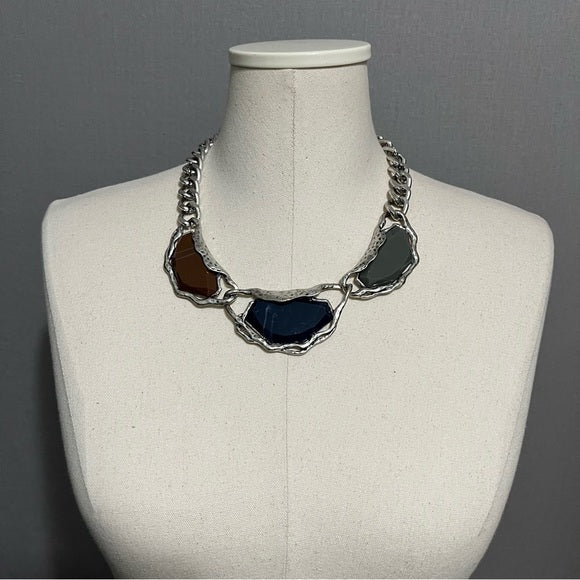Gray Blue Brown Stone Statement Necklace
