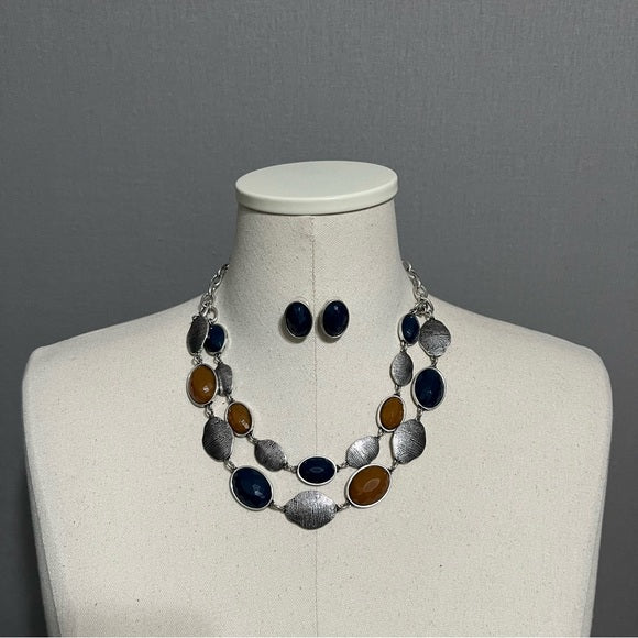 Silver | Green | Brown Earring & Necklace Set