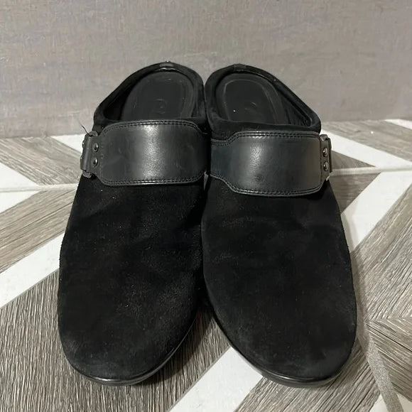 Cole Haan Black Slip On Suede Leather Mules Sz-6 1/2 B