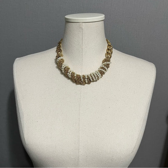 Gold Pearl Chain Statement Necklace