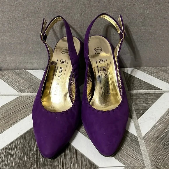 Bruno Magli Purple Sling Back Suede Leather Heels Sz-6 1/2 B