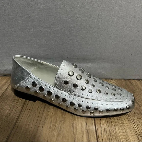 1. State Silver Metallic Leather Studded Loafers Sz-9 1/2 M