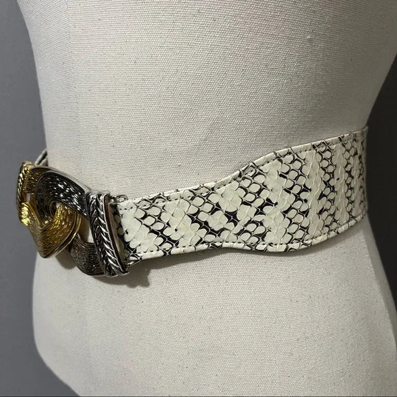 Vintage Rare Genuine Snake Skin Gold/Silver Buckle Adjustable Belt M-XL