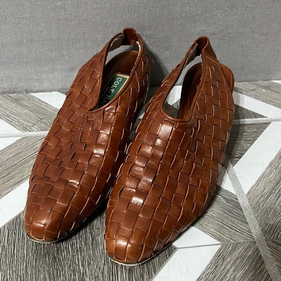 Cole Haan Cognac Slide in Sling Back Leather Mules Sz-6 1/2 B