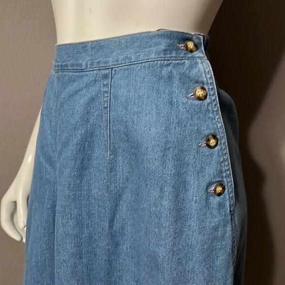 Vintage Liz Claiborne Denim Front Inverted Pleat Denim Cotton Midi Skirt Sz-14P