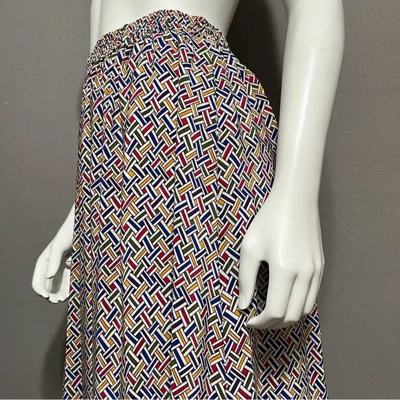 Vintage Rainbow Elastic Waist 100% Skirt Midi Skirt Sz-3X