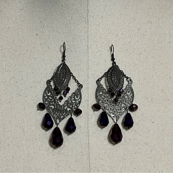 Silver Purple Dangle Earrings