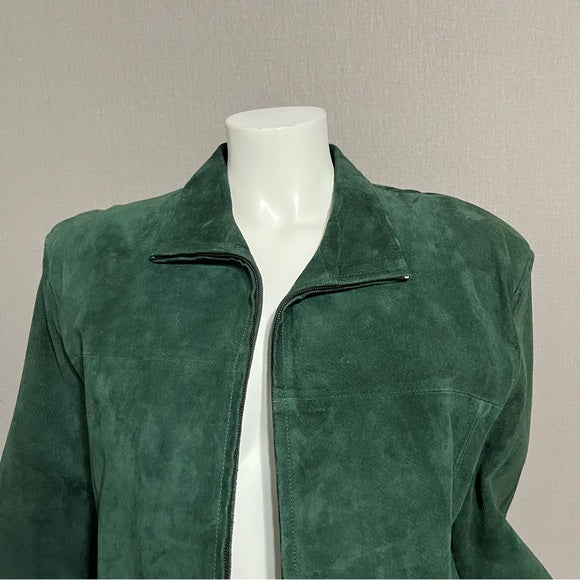 Vintage Arella Green Suede Leather Zip Up Jacket Sz-Large