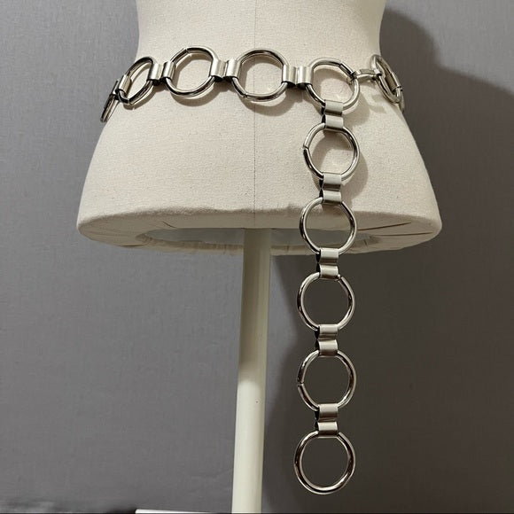 Silver Metal Circle Chain Belt Sz-Large