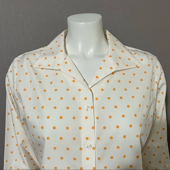 Chico’s Orange Polka-Dot Cotton Button Front Shirt Long Sleeve Sz 1 (Medium)