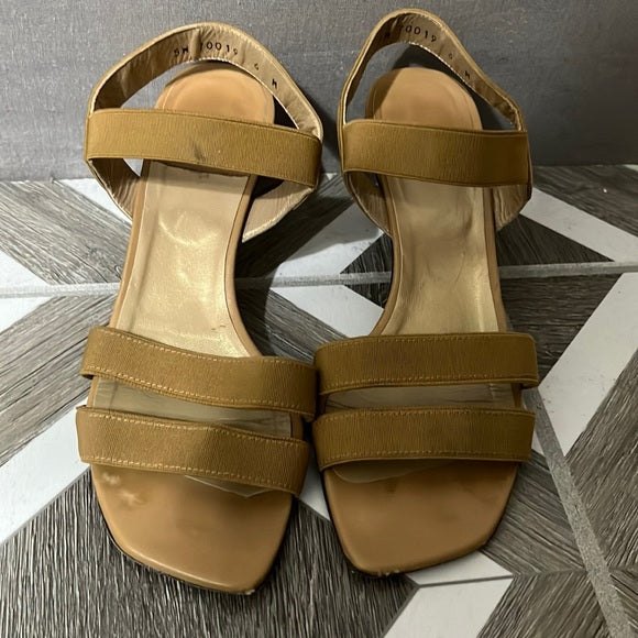 Stuart Weitzman Tan Open Toe Ankle Strap Kitten Heels Sz-6 M