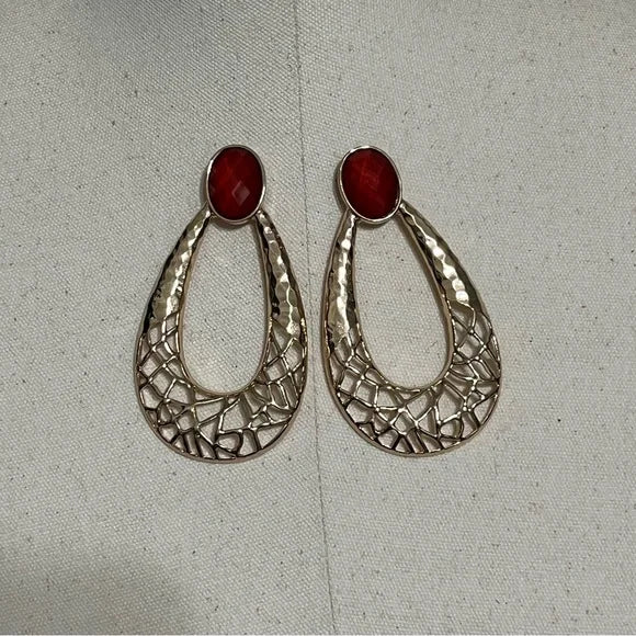 Red | Gold Artsy Hoop Statement Earrings