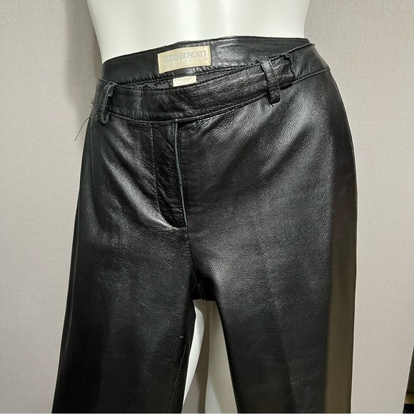 Vintage Hugo Buscati Black Leather Straight Leg Pants Sz-4