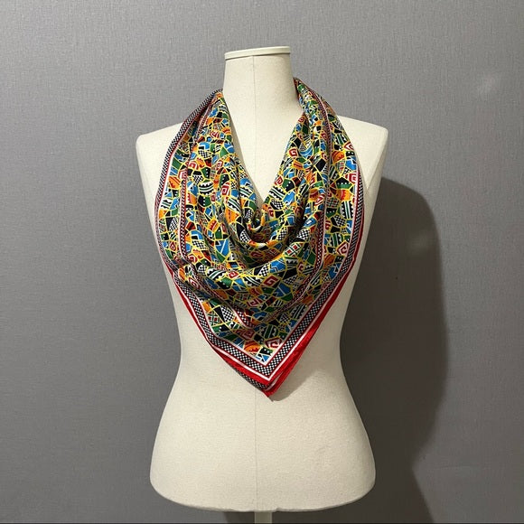 Rainbow Aztec Print Silk Scarf