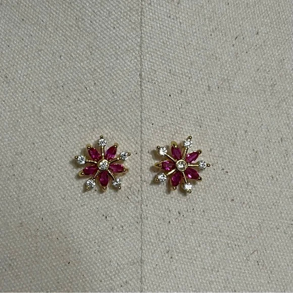 Pink | Gold Flower Stud Earrings