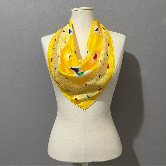Yellow Rainbow Floral Print Silk Scarf