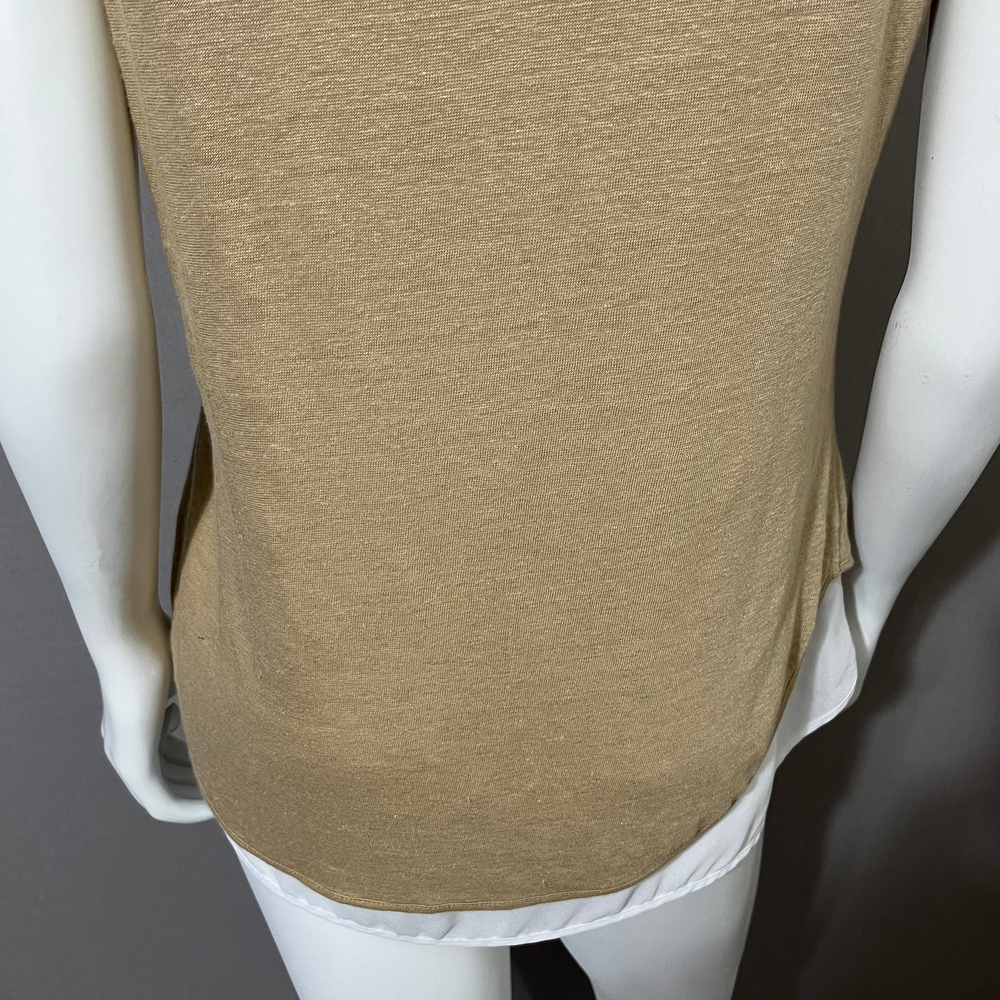 Linen Ecru Tan Shimmer Linen Mixed Media Sleeveless Shell Tank Top Sz-Large