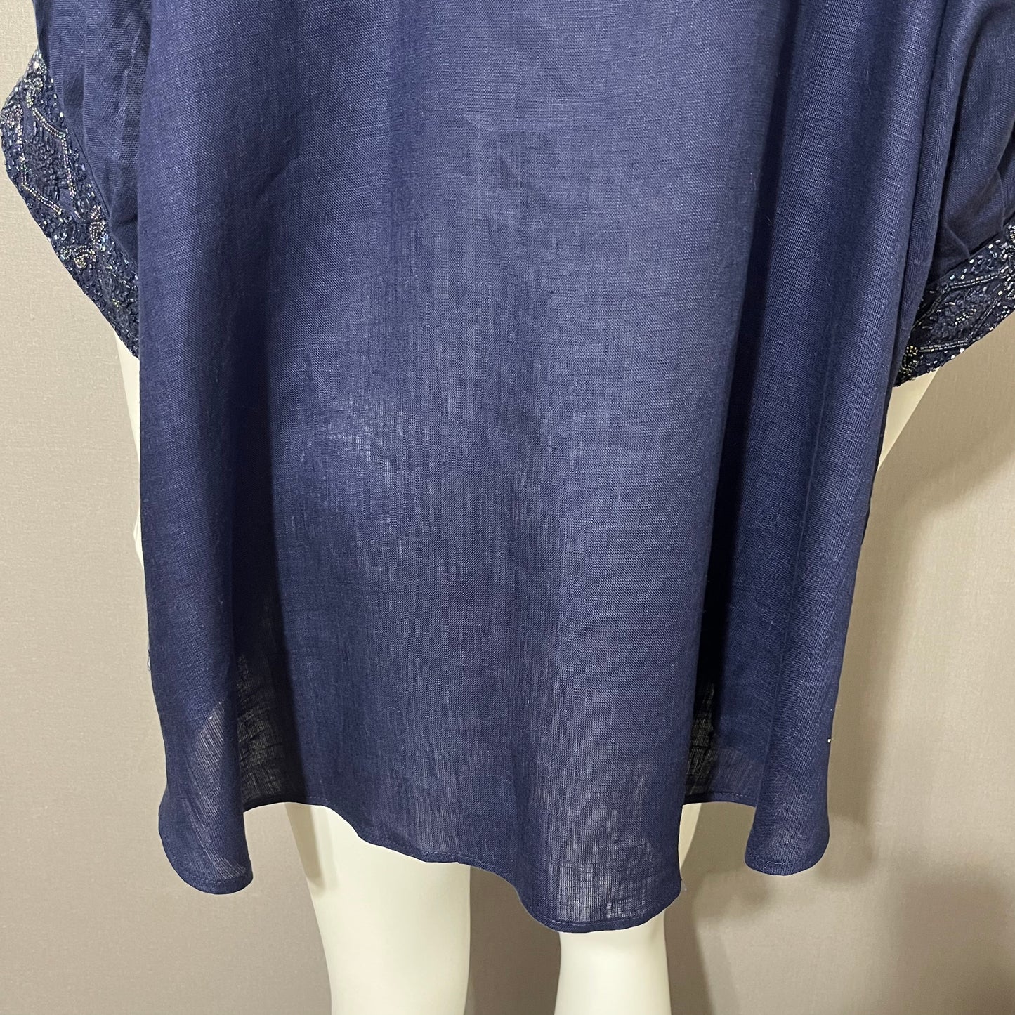 Bella Tu by Gorsuch Navy Blue Beaded Linen Tunic Top Sz-Large/XL
