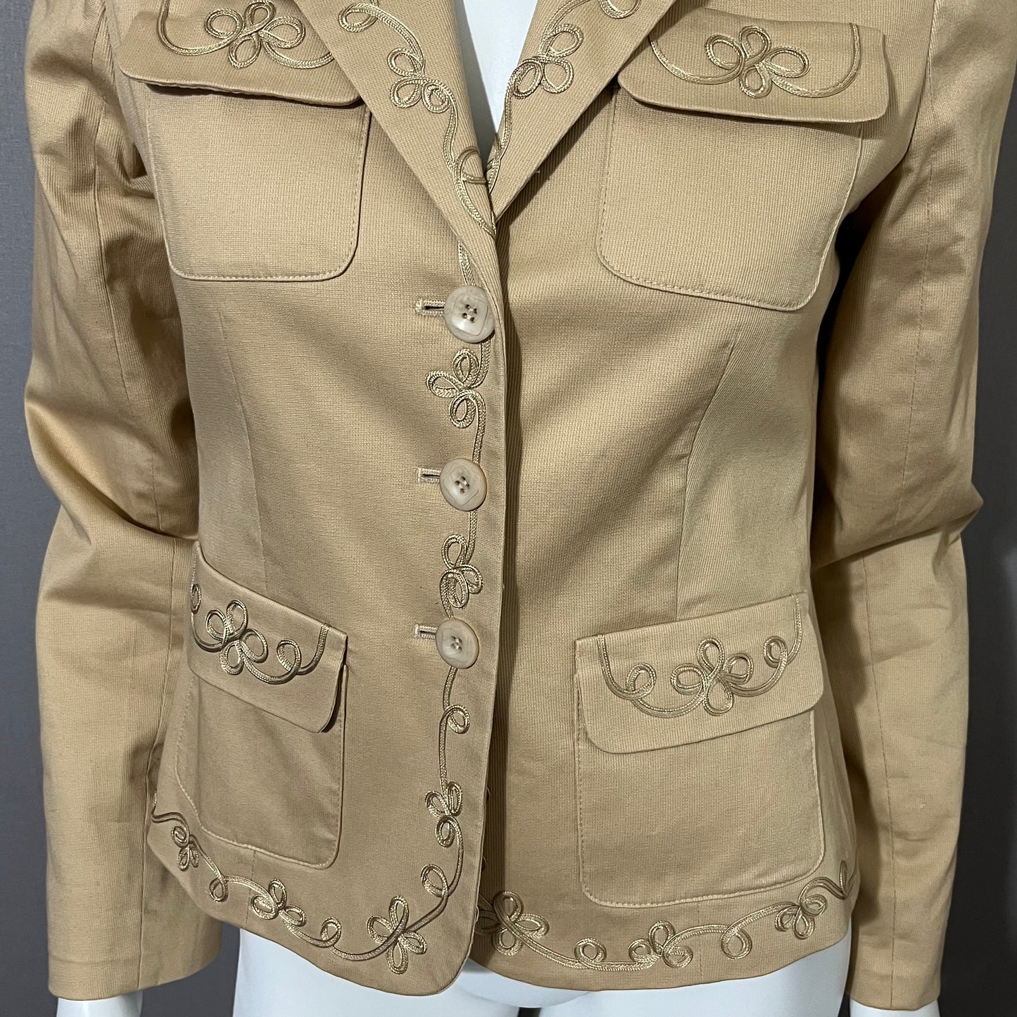 Josephine Chaus Tan Cotton Embroidered Blazer Sz-4