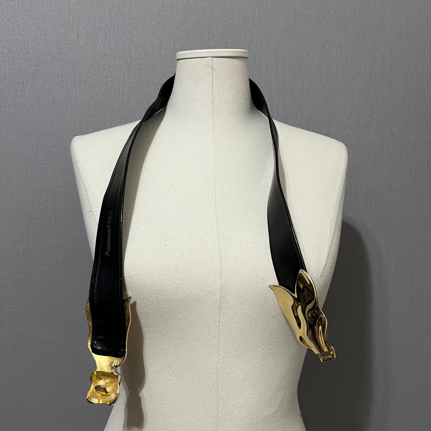 Vintage Black Leather With Gold Floral Buckle Adjustable Belt Sz-Small/Large