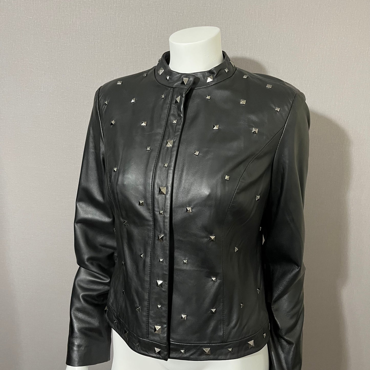 Leather Yvonne & Marie Silver Studded Black Moto Leather Jacket Sz-6 Small