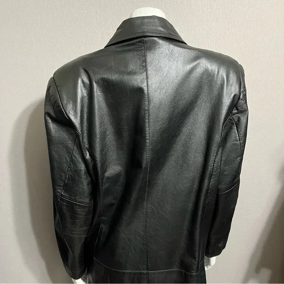 Vintage Charles Klein Black Leather Longline Coat