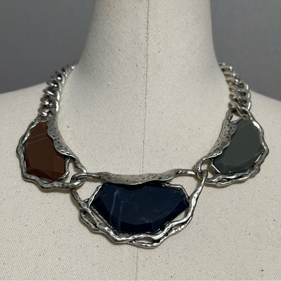 Gray Blue Brown Stone Statement Necklace