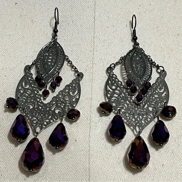 Silver Purple Dangle Earrings