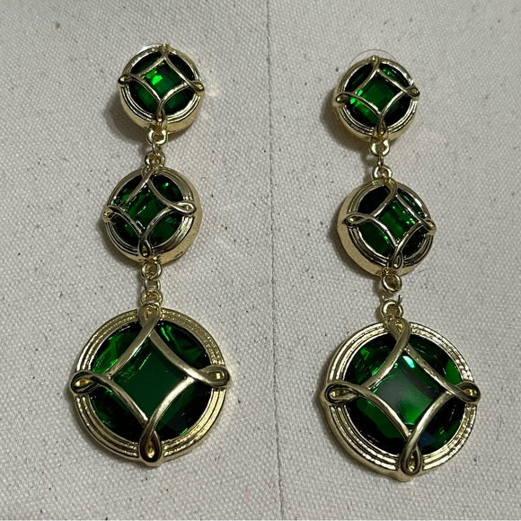 Gold | Emerald 3 Tier Earring
