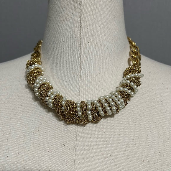 Gold Pearl Chain Statement Necklace