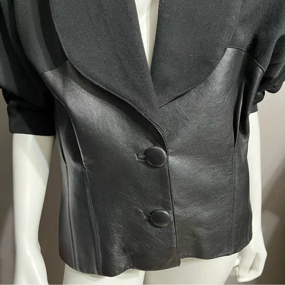 Vintage Wool/Leather Oversized Shoulder Blazer