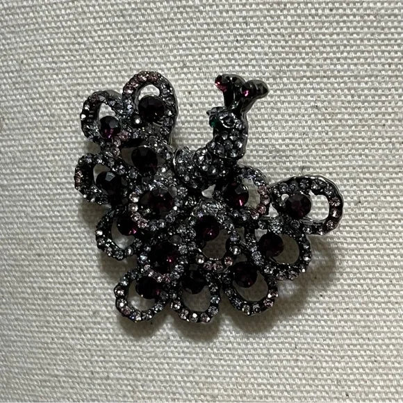 Purple Rhinestones Peacock Brooch
