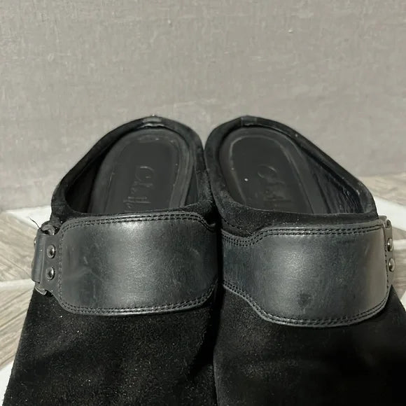 Cole Haan Black Slip On Suede Leather Mules Sz-6 1/2 B