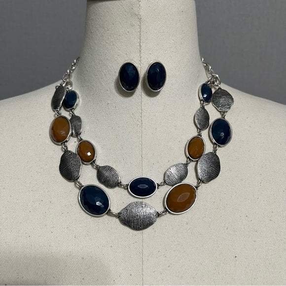 Silver | Green | Brown Earring & Necklace Set