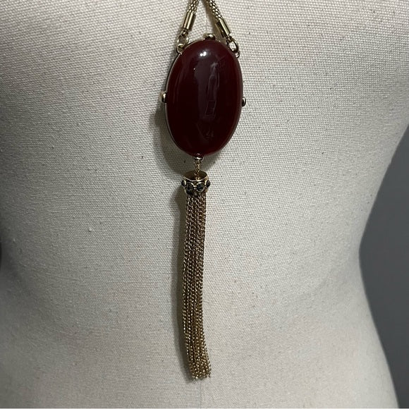 Maroon Stud Earrings | Stone With Tassel Necklace Set