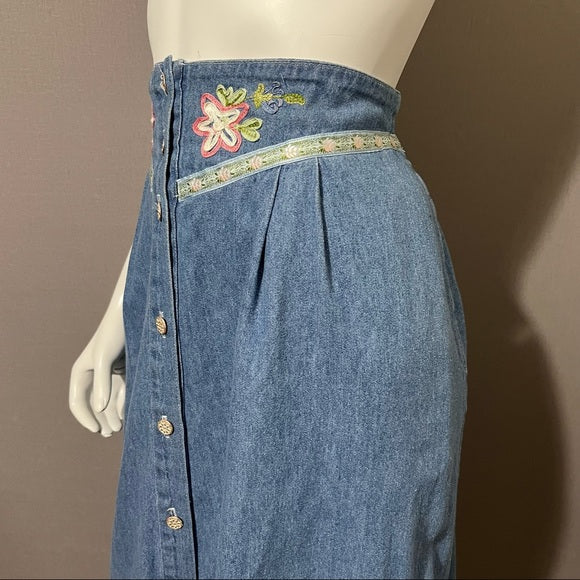 Vintage Saint Germain Cotton Denim Midi Skirt Sz-Xtra Large