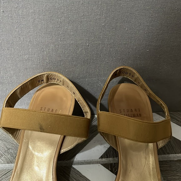 Stuart Weitzman Tan Open Toe Ankle Strap Kitten Heels Sz-6 M