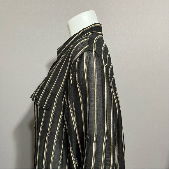Lauren Ralph Lauren Black/Tan Stripe Silk Linen Shirt Sz-2X