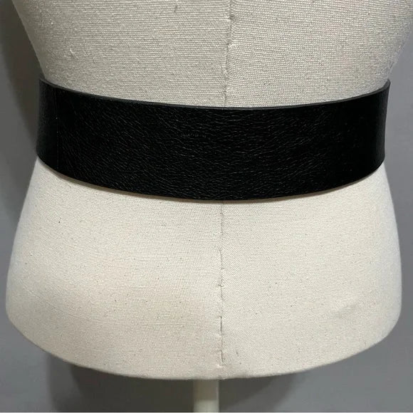 Chico’s Black Genuine Leather Wide Belt With Silver Square Buckle Medium