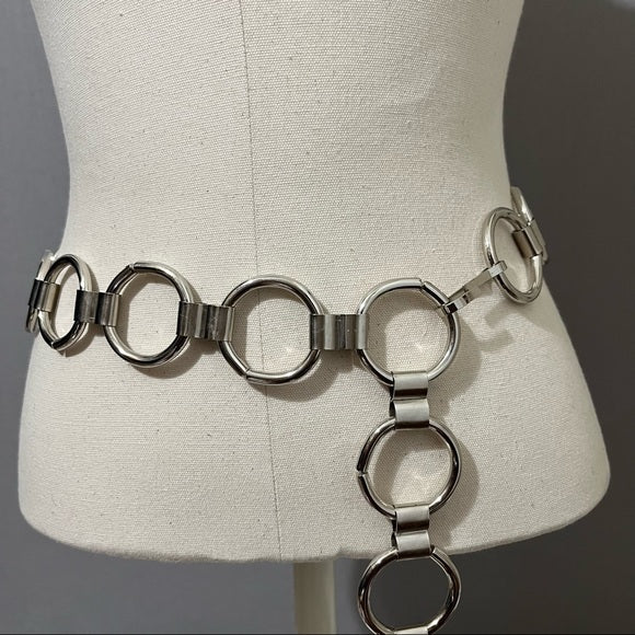 Silver Metal Circle Chain Belt Sz-Large