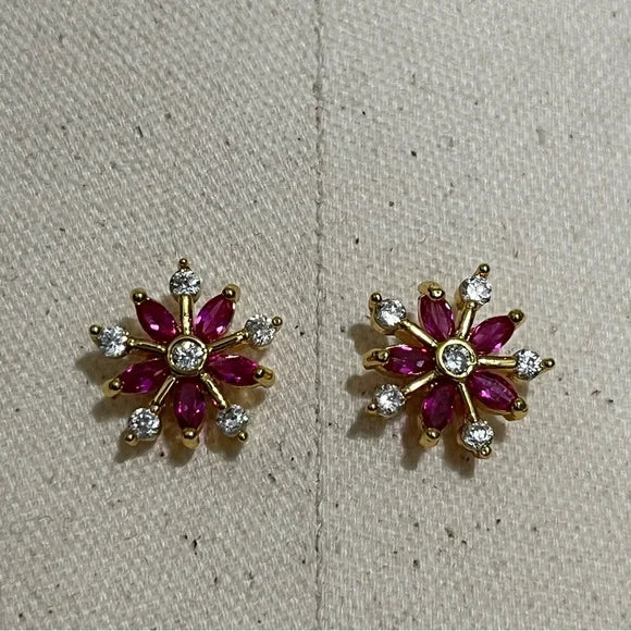 Pink | Gold Flower Stud Earrings
