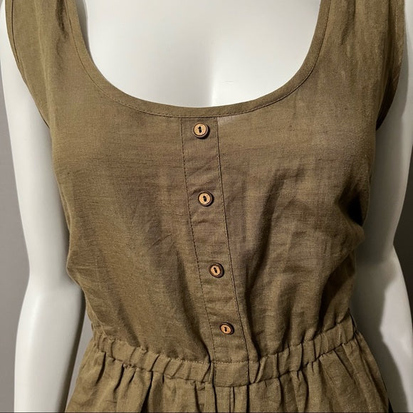 World Market Olive Green Linen/Cotton Wide Leg Jumpsuit Sz-Lg-XL