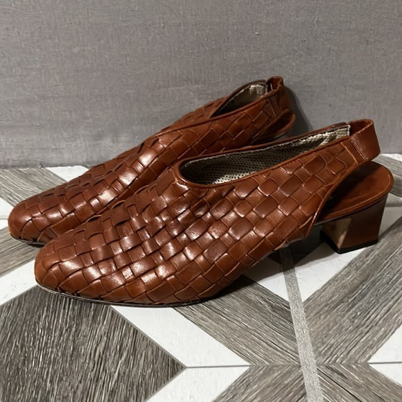 Cole Haan Cognac Slide in Sling Back Leather Mules Sz-6 1/2 B