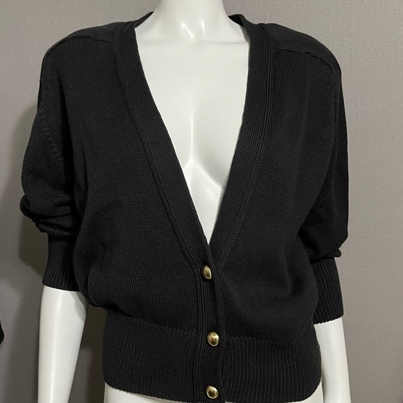 Vintage Designers Original Black 100% Cotton Cardigan Sz-Large